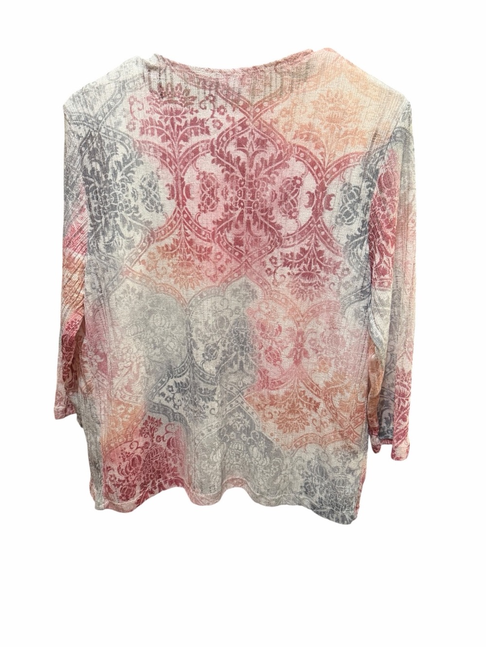Alfred Dunner Pink & Gray Printed Open-Front Cardigan - Picture 5 of 5